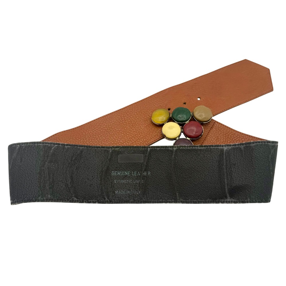 Unbranded Leather Belt Womens Brown Multi Color Cabochon Buckle Italy - Picture 7 of 9